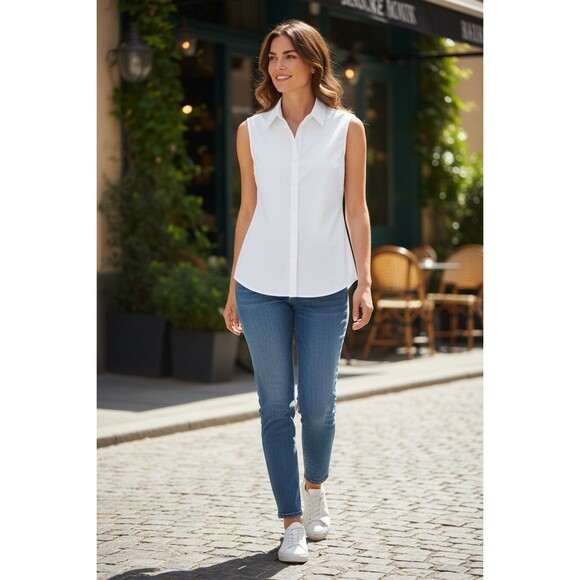 Brooks Brothers 1818 Sleeveless Shirt White Button Down  Fitted Non-Iron Sz 10 - Picture 1 of 4